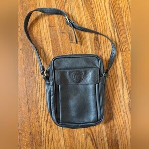 Black Leather Adjustable Shoulder Bag with Front Flap